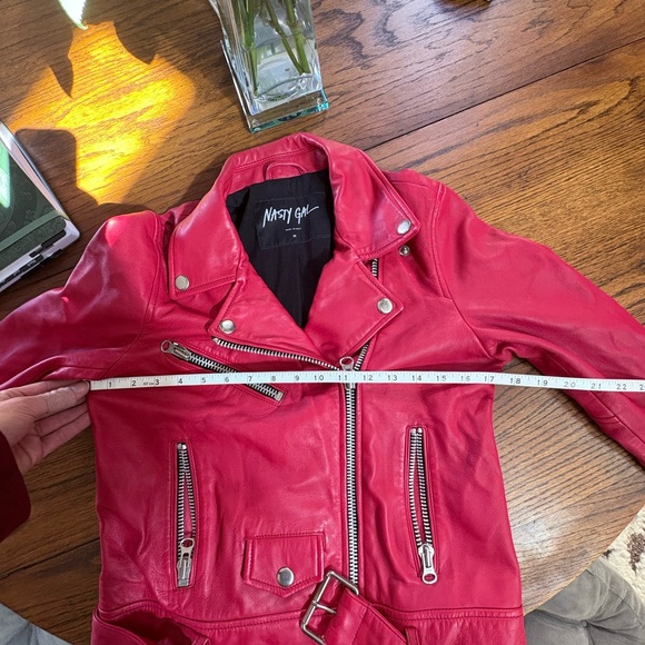 Nasty Gal Red Leather Moto Jacket Genuine Leather - Picture 11 of 11